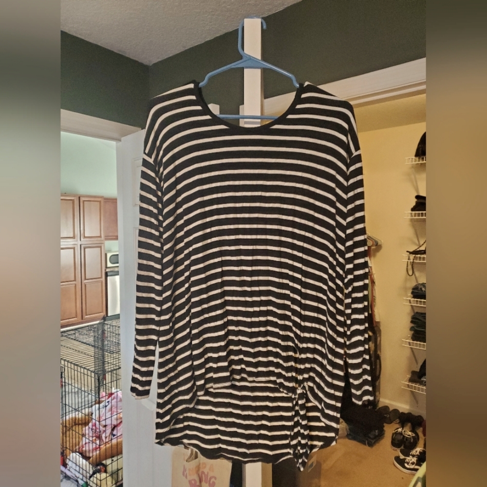 Torrid Black and White Striped Long Sleeve Top
